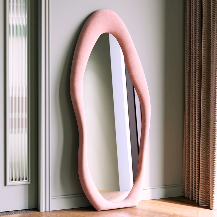 Miroir sur pied tapissé en forme 160x60 cm - Rose