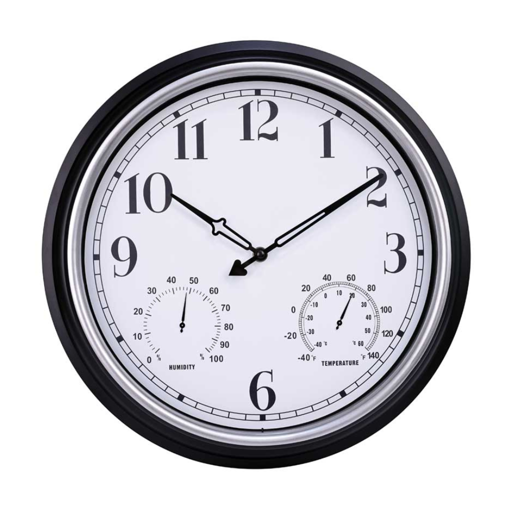 Waterproof outdoor wall clock with thermometer Ø40cm