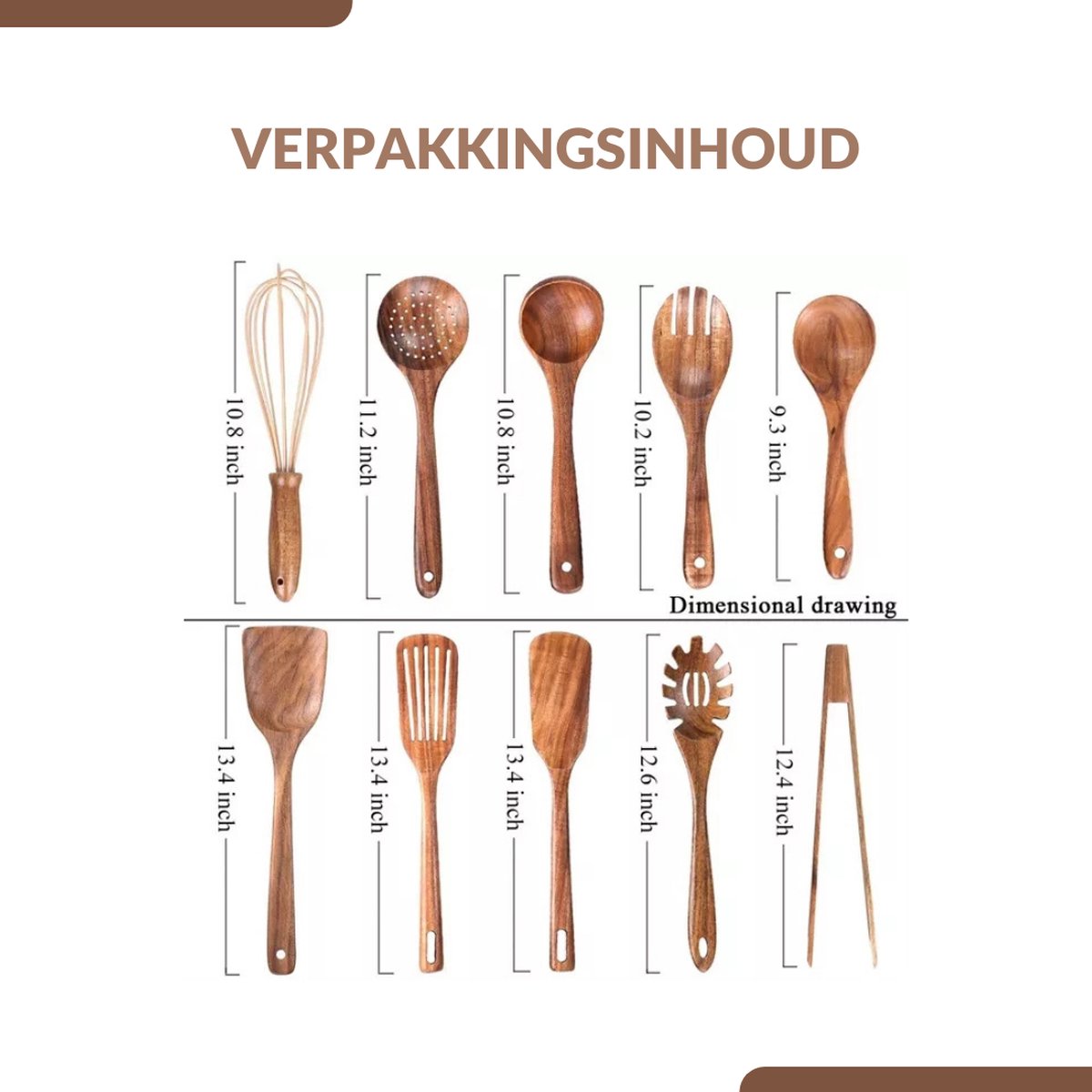 Luxury teak kitchen utensil set of 10