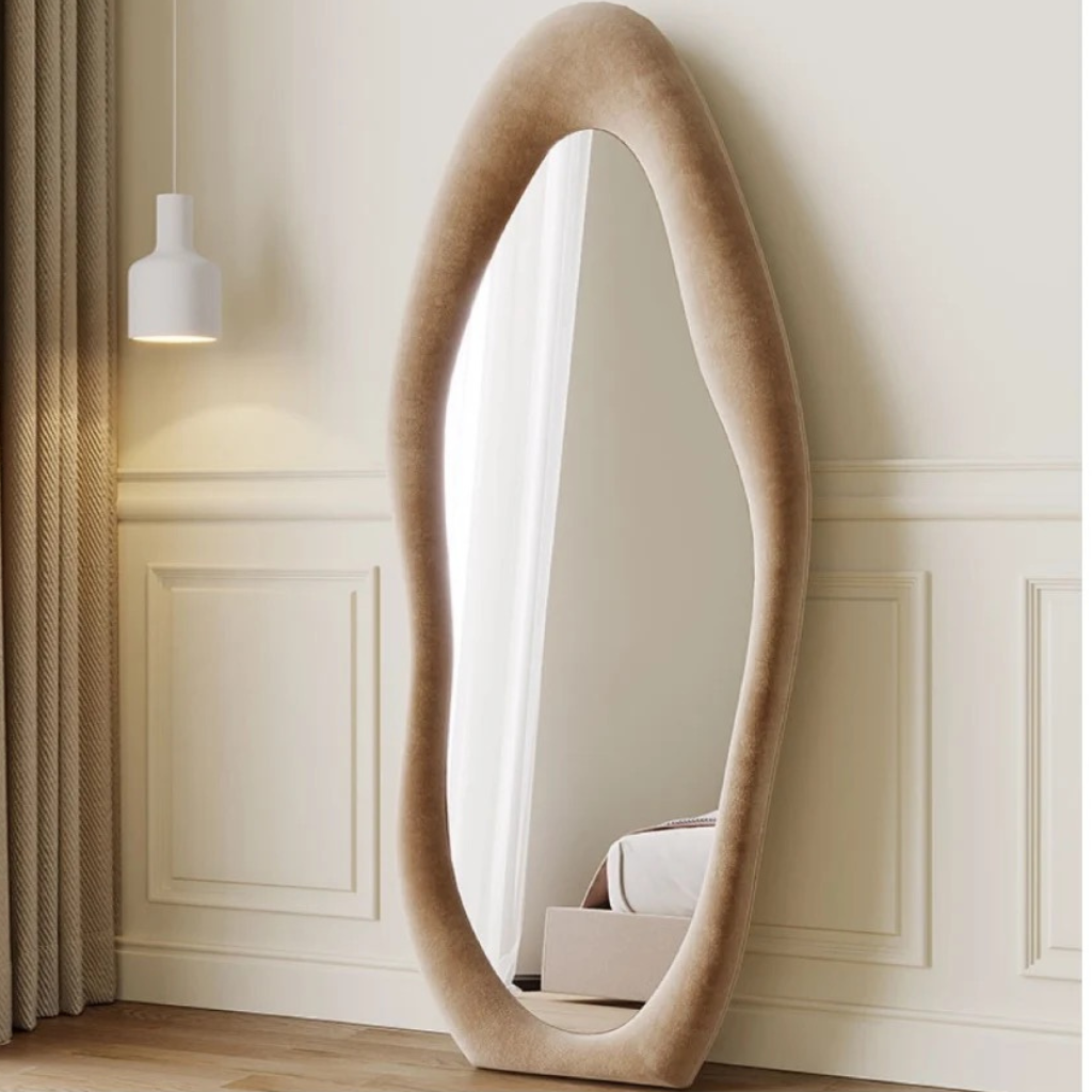 Miroir sur pied tapissé en forme 160x60 cm - Taupe