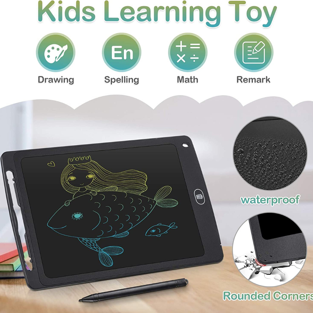 Elektronisches Schreib- und Zeichentablett für Kinder, 12 Zoll, löschbar, Lernspielzeug (schwarz)