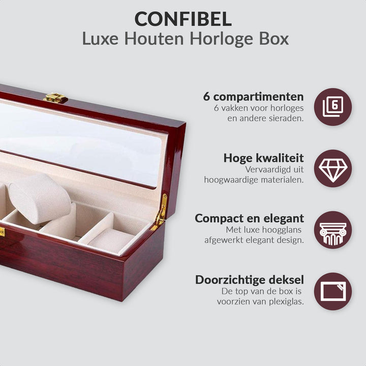 Luxe Houten Horloge Box - 6 Compartimenten