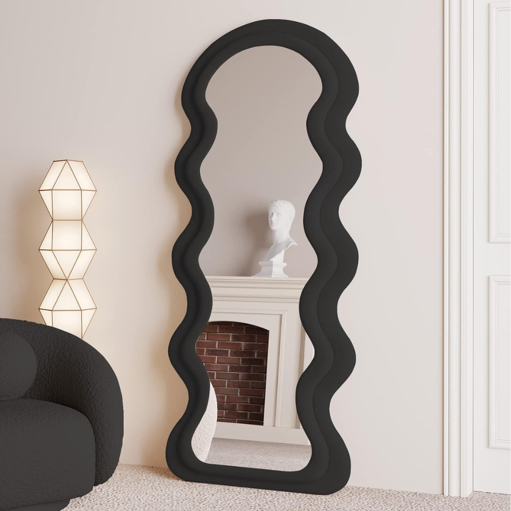 Specchio a figura intera in velluto scamosciato - 160x60 cm - Nero