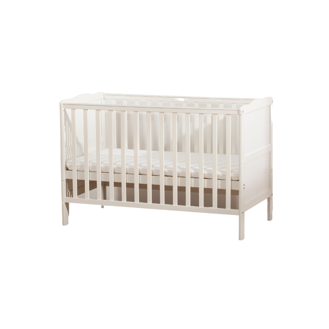 Buxibo Babybett – Kinderbett 120 x 60 cm – inklusive Matratze – Holz – Mitwachsendes Bett Babyzimmer – Weiß