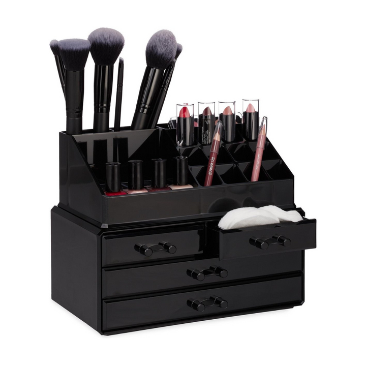Make-up-Organizer mit verstellbaren Schubladen – Kosmetik-Aufbewahrungsbox (schwarz)
