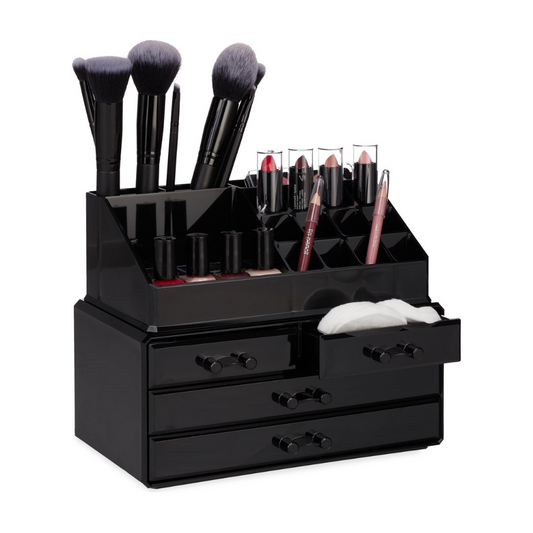 Organizador de maquillaje con cajones regulables.