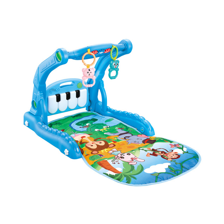 2in1 Baby Gym & Baby Walker med Piano Play Mat og Mirror Blue