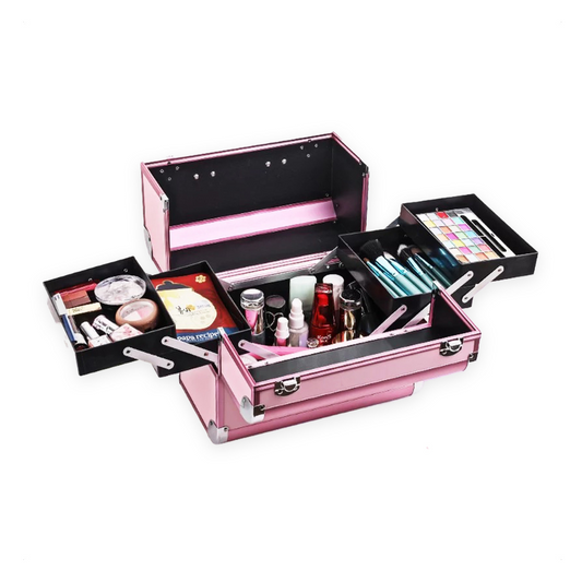 Foldable cosmetic case with 5 compartments