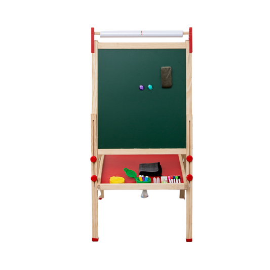 Children’s wooden easel with chalkboard and whiteboard