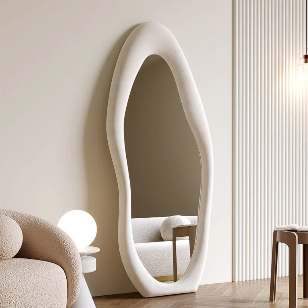 Upholstered Standing Mirror Shaped 160x60 cm - White