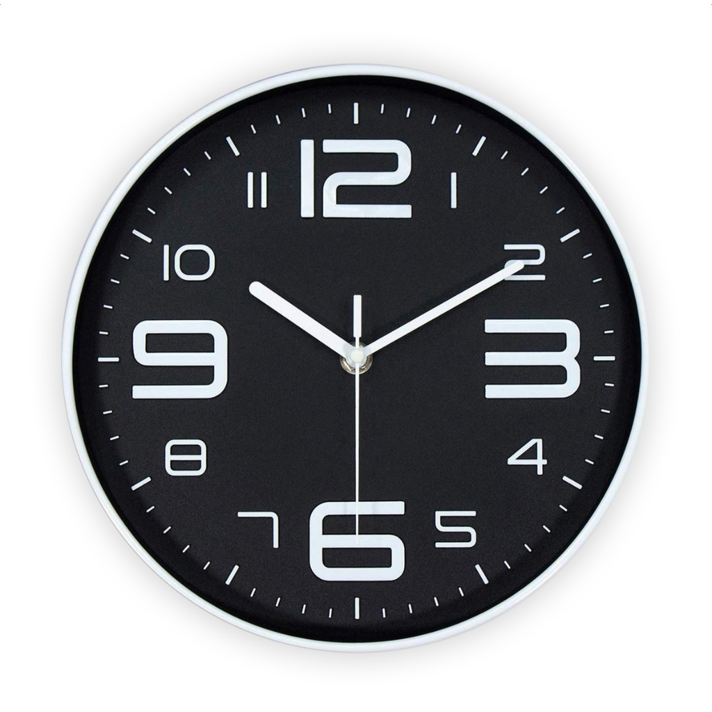 Wanduhr – Lautloses Uhrwerk – 25 cm Durchmesser (Schwarz)