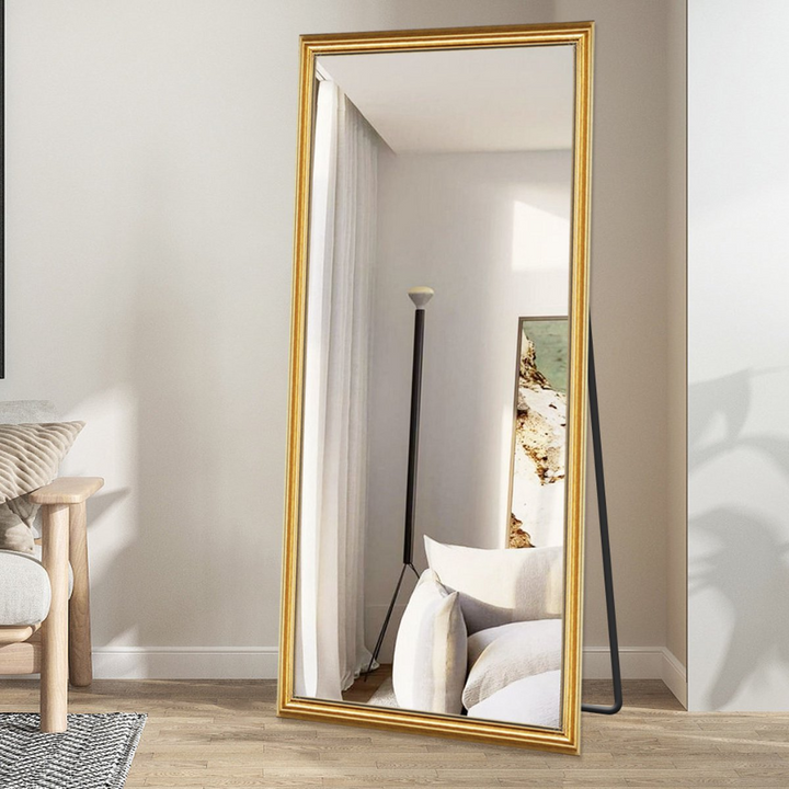 SensaHome - Classic Standing Design Wall Mirror - Standing Rectangular Mirror with Frame - Gold - Modern - Dressing Room Mirror / Bathroom Mirror - 60x160CM