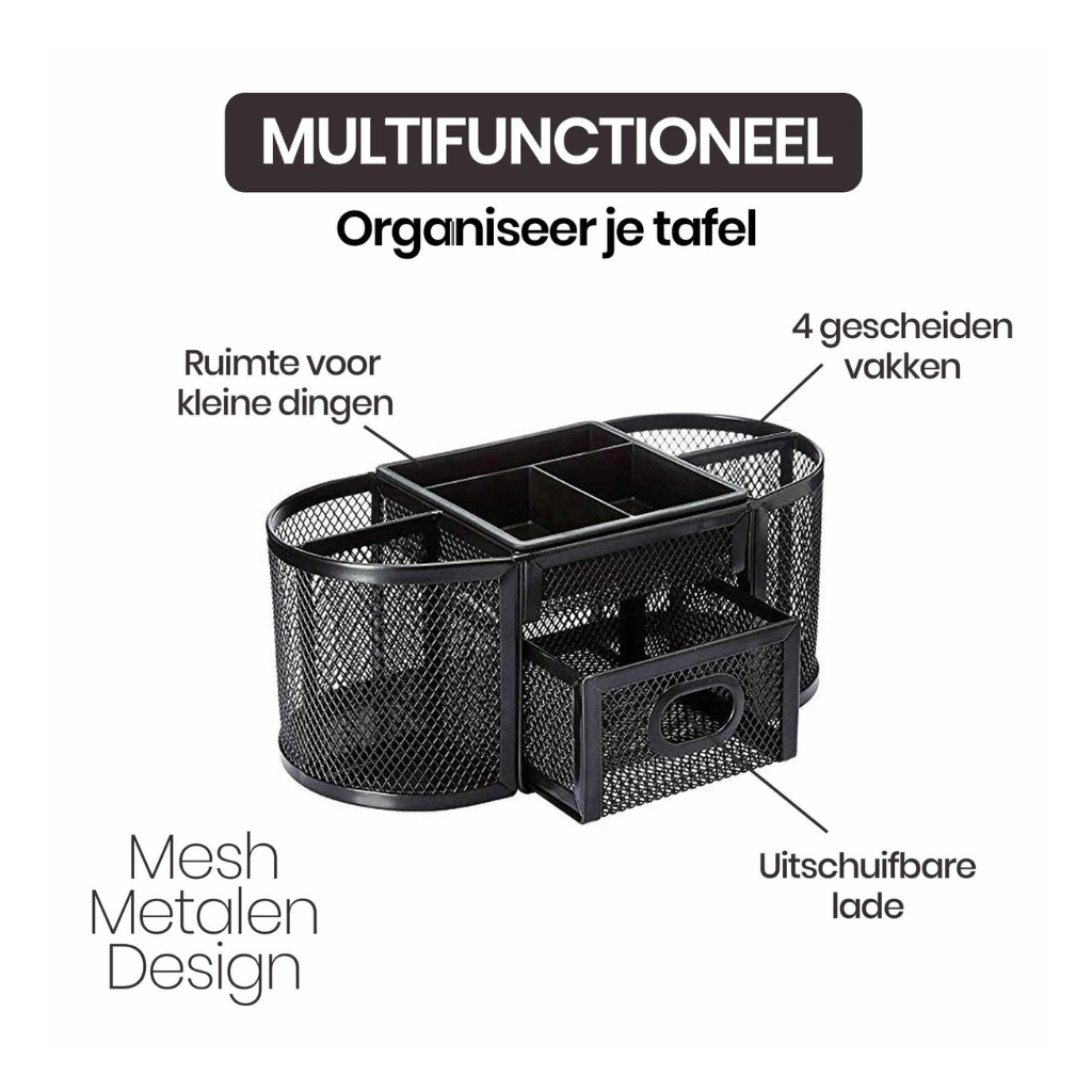 Mesh desk organizer with 9 compartments and drawer