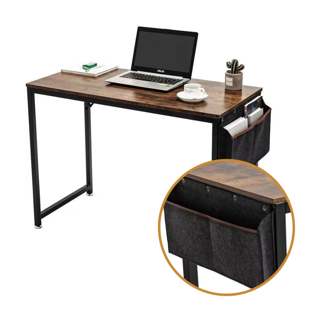 Retro-Schreibtisch/Schreibtisch – Metallrahmen – Heimbüro – rustikale Holzoptik – Vintage-Look (schwarz/braun)