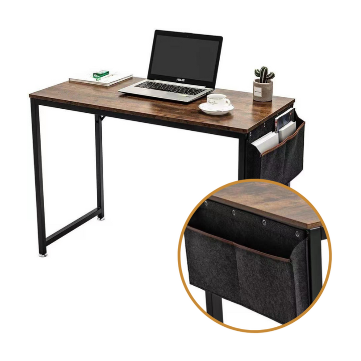 Retro Writing Table/Desk - Metal Frame - Home Office - Rustic Wood Look - Vintage Look (Black/Brown)