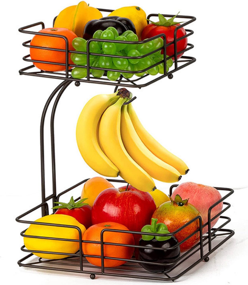 Two tier fruit basket with banana holder