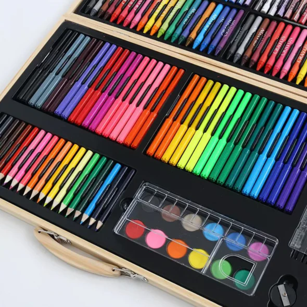 Buxibo - Set de dibujo y pintura de lujo de 180 piezas - Caja de dibujo con lápices de colores y ceras - Estuche de dibujo - Set de dibujo completo - Pintura acrílica/Lápices de colores/Crayones - Para niños y adultos