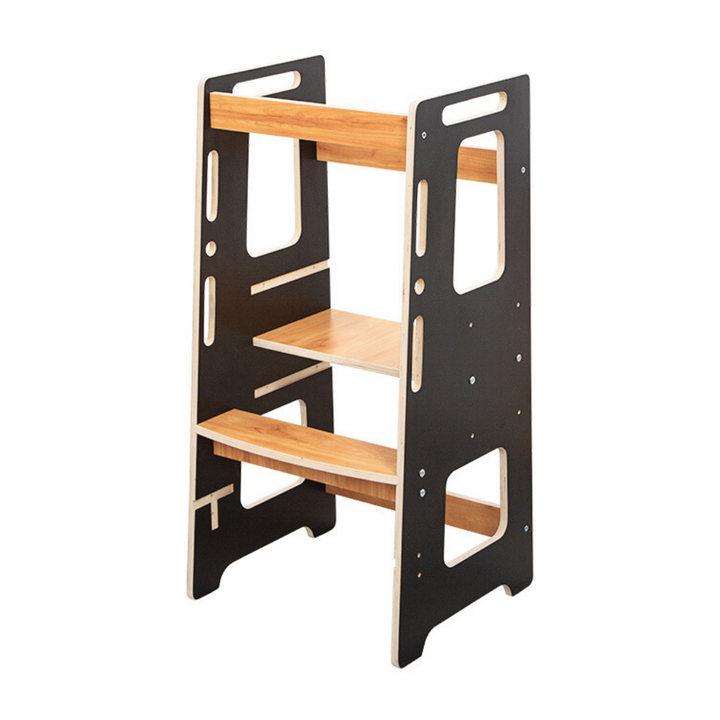 Buxibo Torre de Cocina - Torre de Aprendizaje con Escalón para Niños - Ayuda de Cocina Montessori con Barra de Seguridad - 45x40x91 - Negro