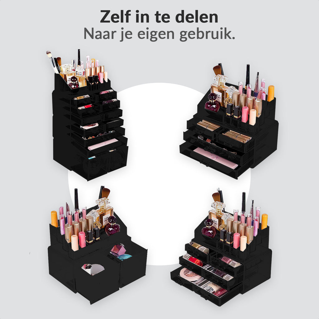 XXL-Make-up-Organizer aus Acryl – verstellbare Schubladen – 11 Fächer (schwarz)