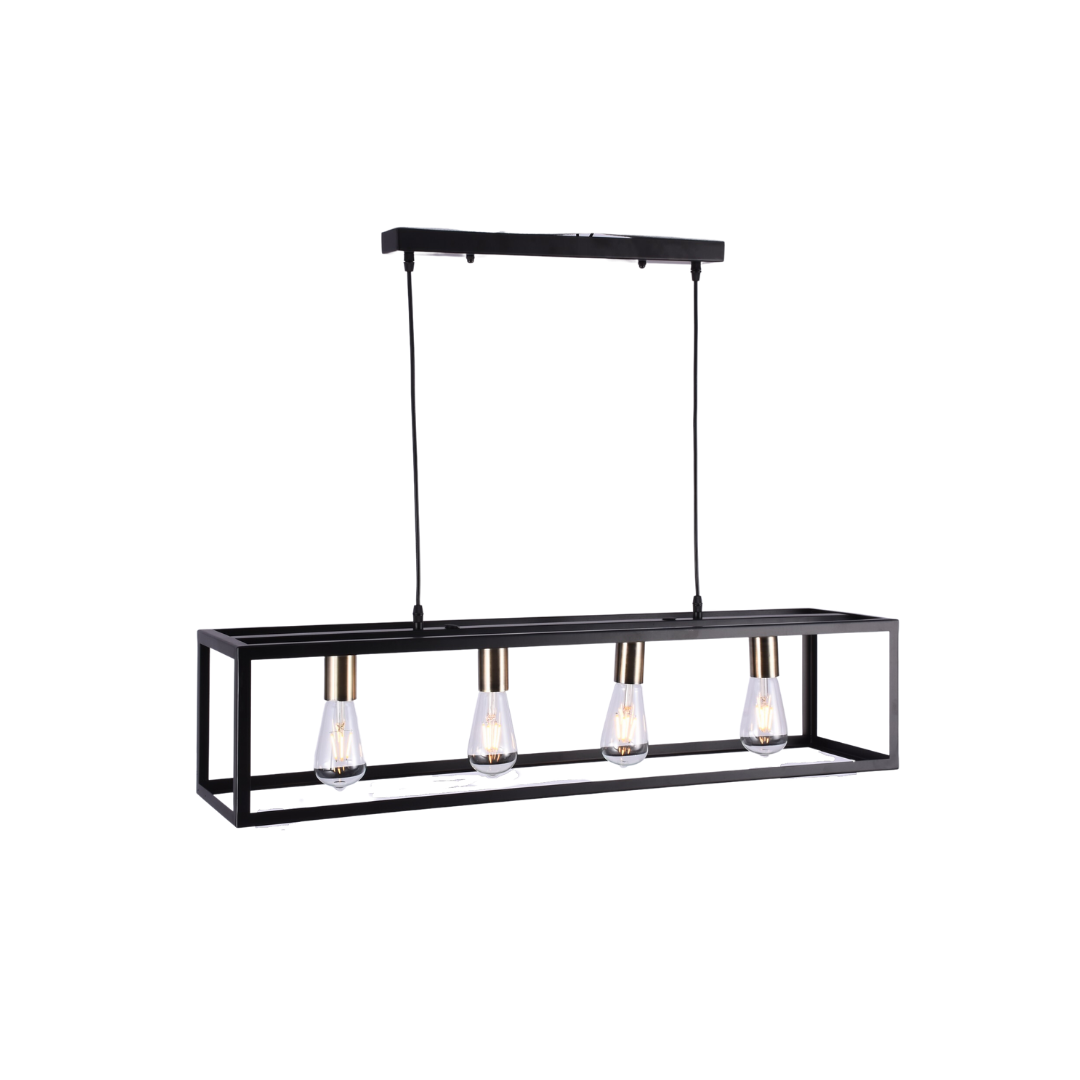 SensaHome 00424-4 Industrial Hanging Lamp - Metal 4-light Dining room lamp - Dining table Lamp Black - 90x20x23cm - E27 fitting - excl. light source