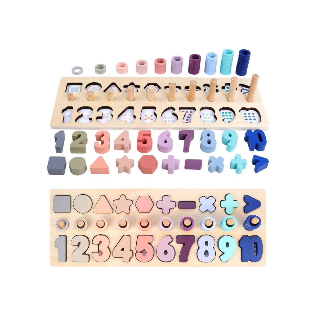 Buxibo – Lernpuzzle aus Holz – 3-in-1-Form-/Zahlen-/Zahlenpuzzle – Montessori-Spielzeug – Zählen lernen – Üben mit Farben und Zahlen – Zahlen – Zählen – Rechnen – Lernspielzeug
