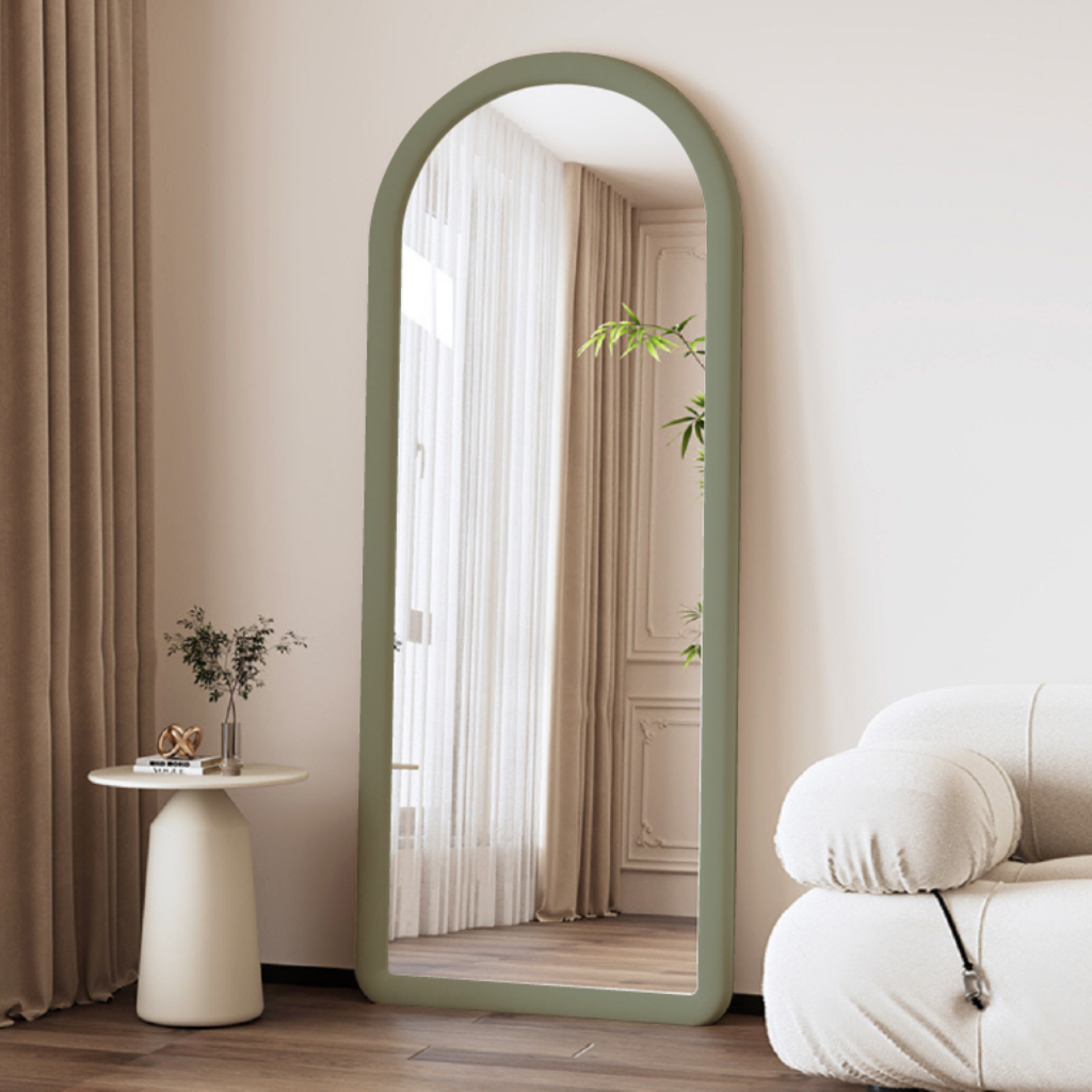 Upholstered Oval Standing Mirror 160x60 cm - Suede Velvet - Green