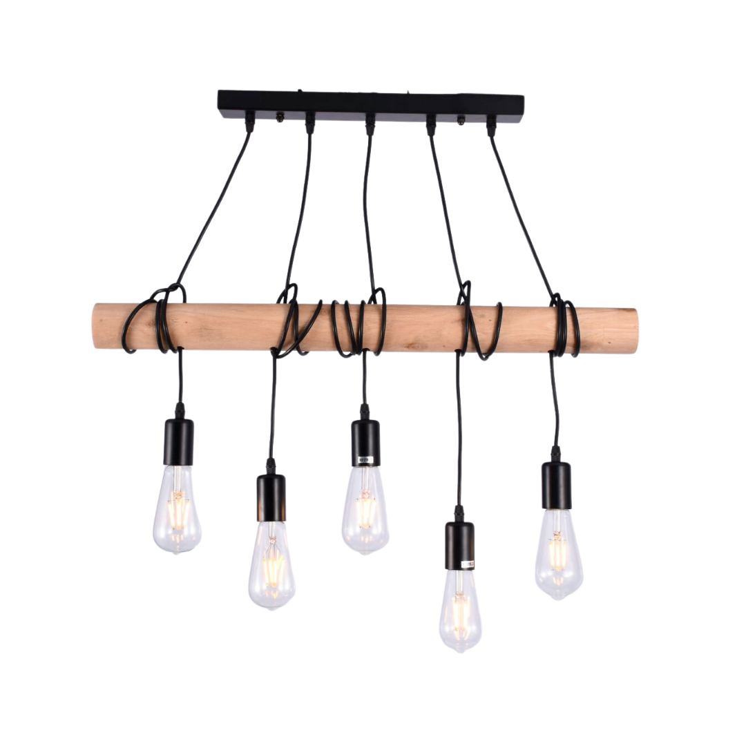 Houten hanglamp Callum 5 lichts