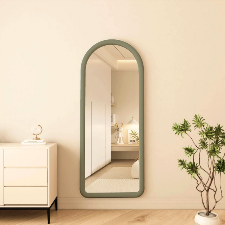 Upholstered Oval Standing Mirror 160x60 cm - Suede Velvet - Green