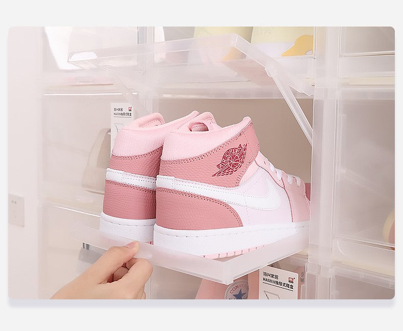 Buxibo - 3x Transparent Sneaker Box med Skuffe - Sneaker Display - Sneaker Display Case - Show Box - Foldbart skoskab - Skoæsker - Plast - Grå/Transparent