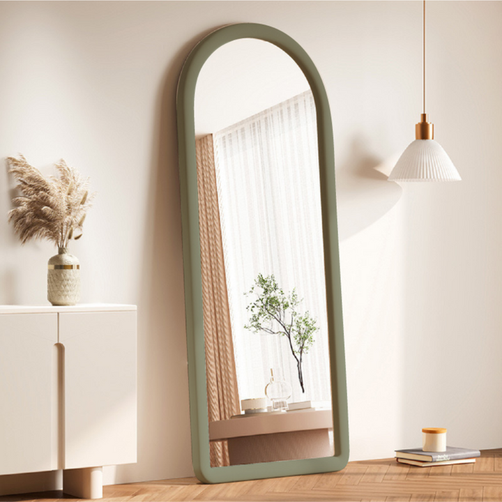 Upholstered Oval Standing Mirror 160x60 cm - Suede Velvet - Green