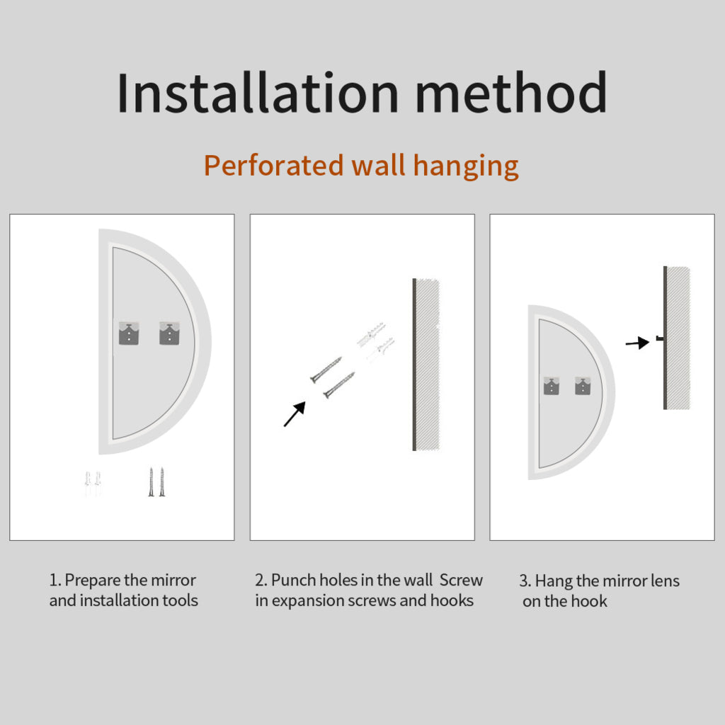 Halbrunder Badezimmerspiegel mit dimmbarer LED-Beleuchtung – 50 x 100 cm