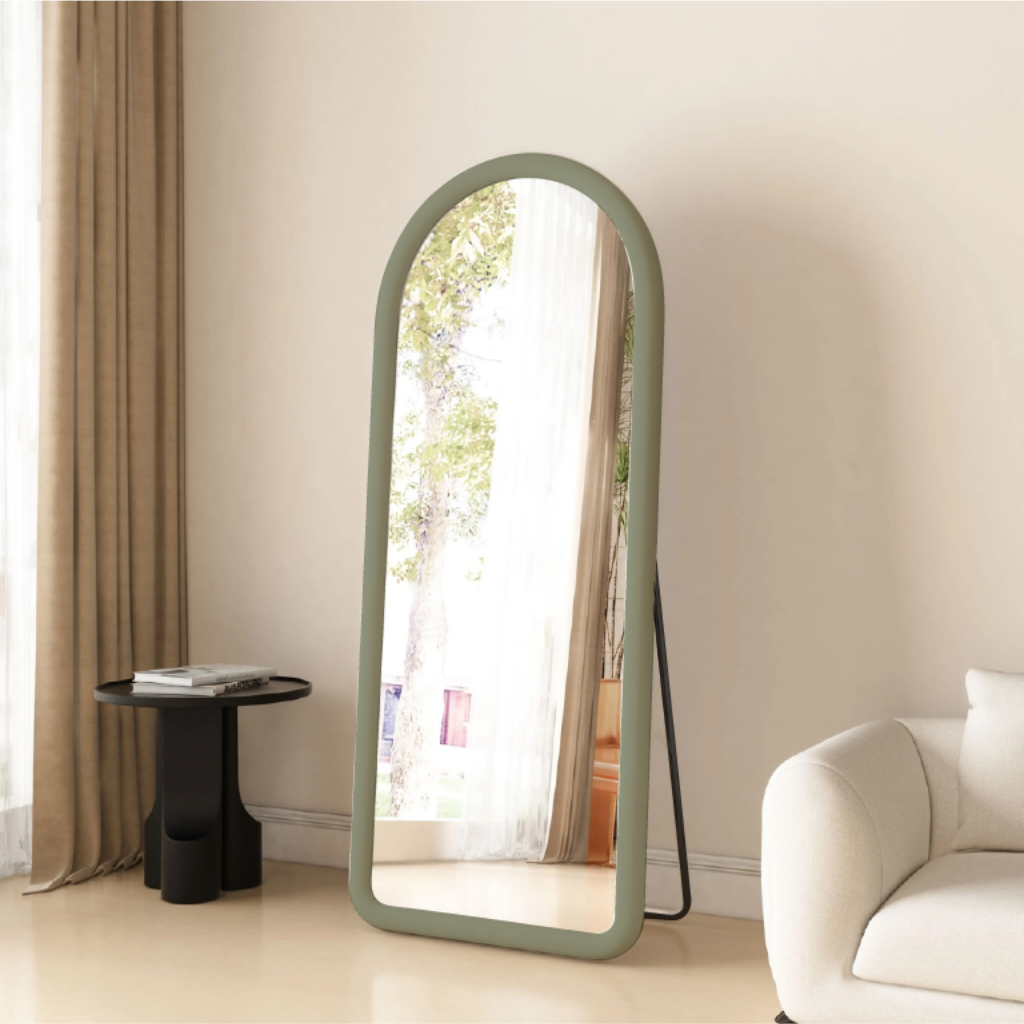 Upholstered Oval Standing Mirror 160x60 cm - Suede Velvet - Green