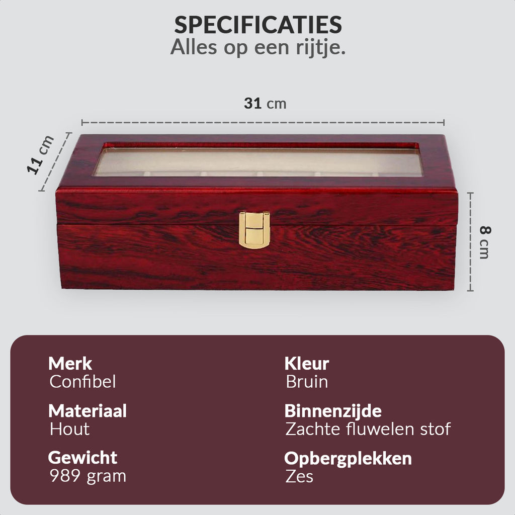 Caja para relojes de madera de lujo - 6 compartimentos