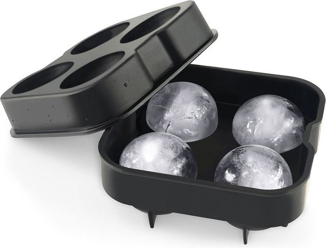 Buxibo - Whiskey Ice Ball Mold - Round Ice Ball Set 4 Pieces - Ice Cubes - Black - Silicone - Ice Cube Mold - Whiskey - Cocktails - Soft Drink - Gift Tip