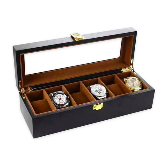 Caja de reloj de madera de lujo con 6 compartimentos.