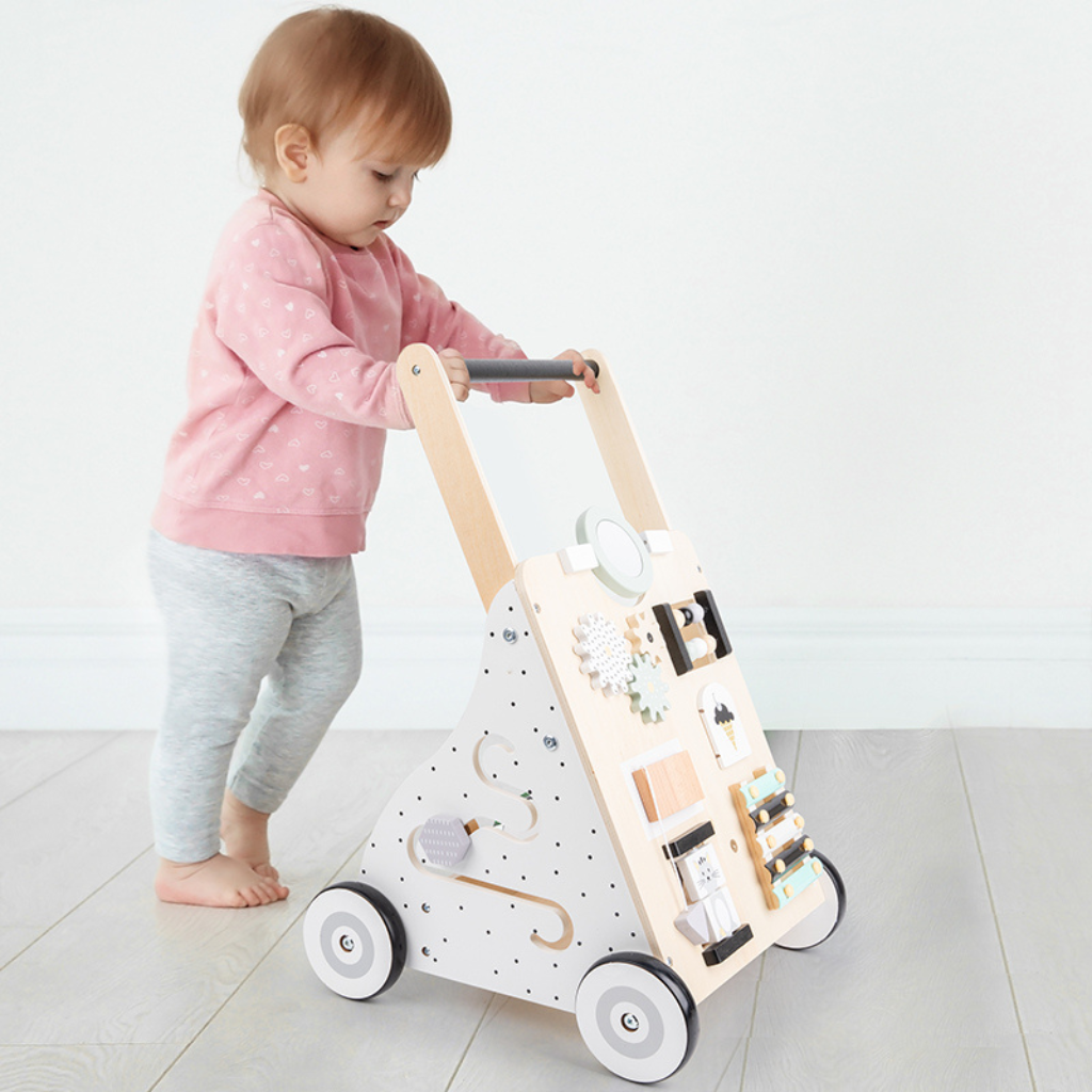 Wooden Montessori walker with activities