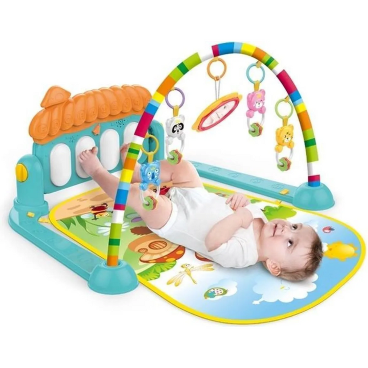 3-in-1 Baby Gym with Piano Play Mat and Mirror Mushroom