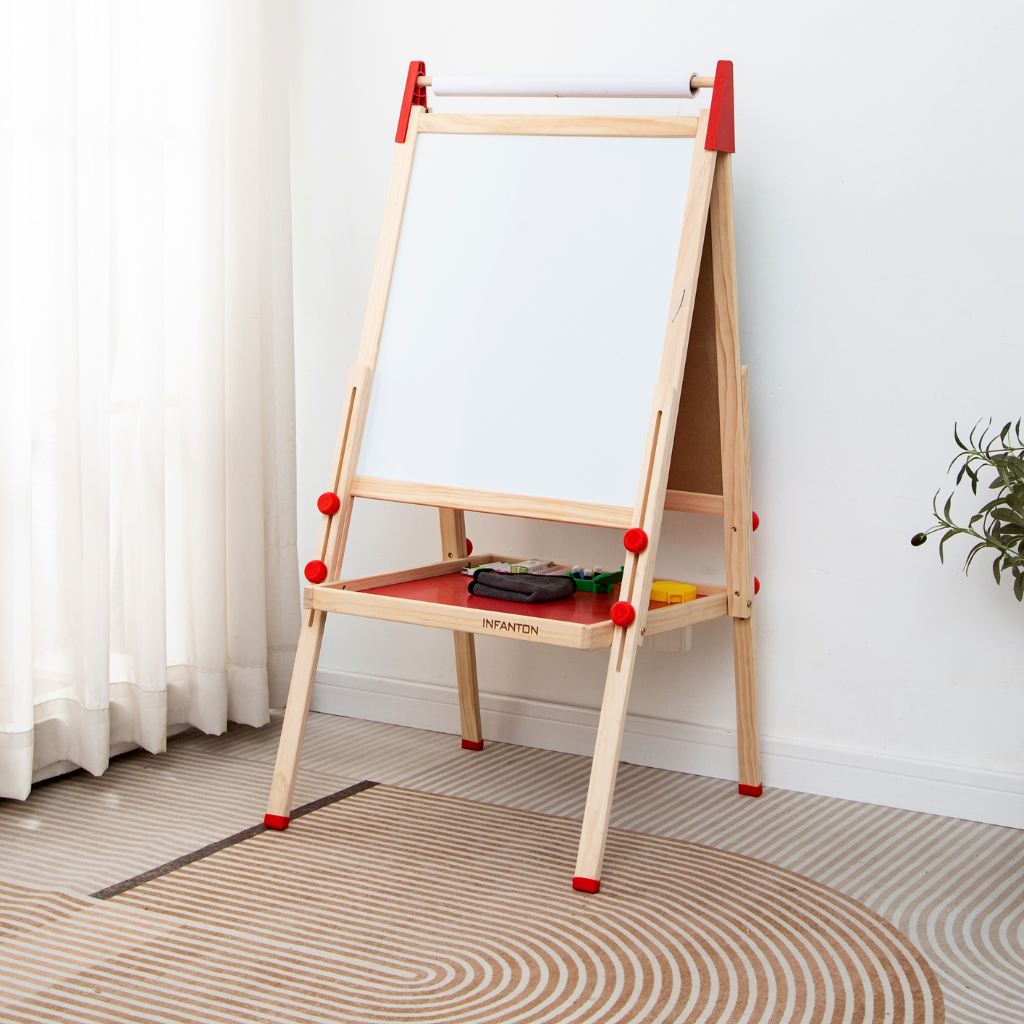 Holzstaffelei für Kinder mit Kreidetafel und Whiteboard