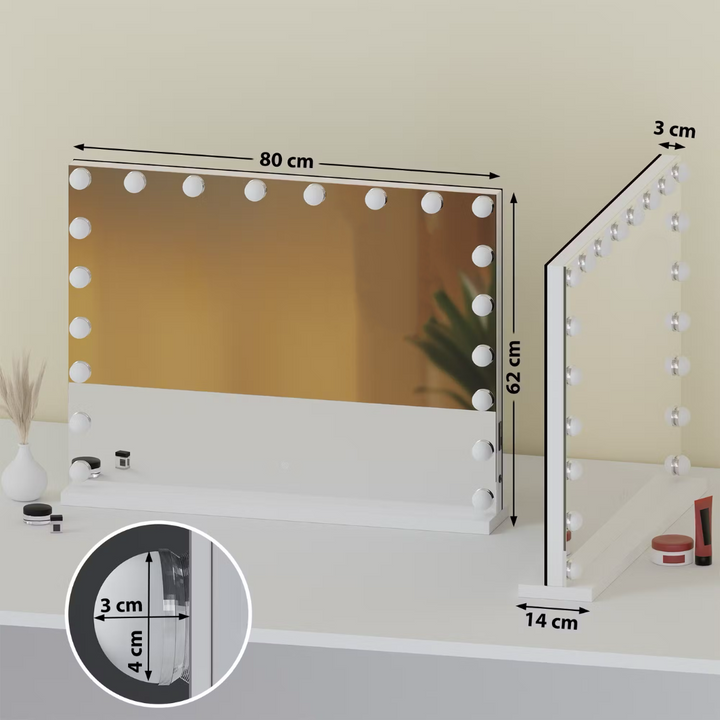 Hollywood Make-up Mirror with 15 LED Lamps 80x60 cm - White