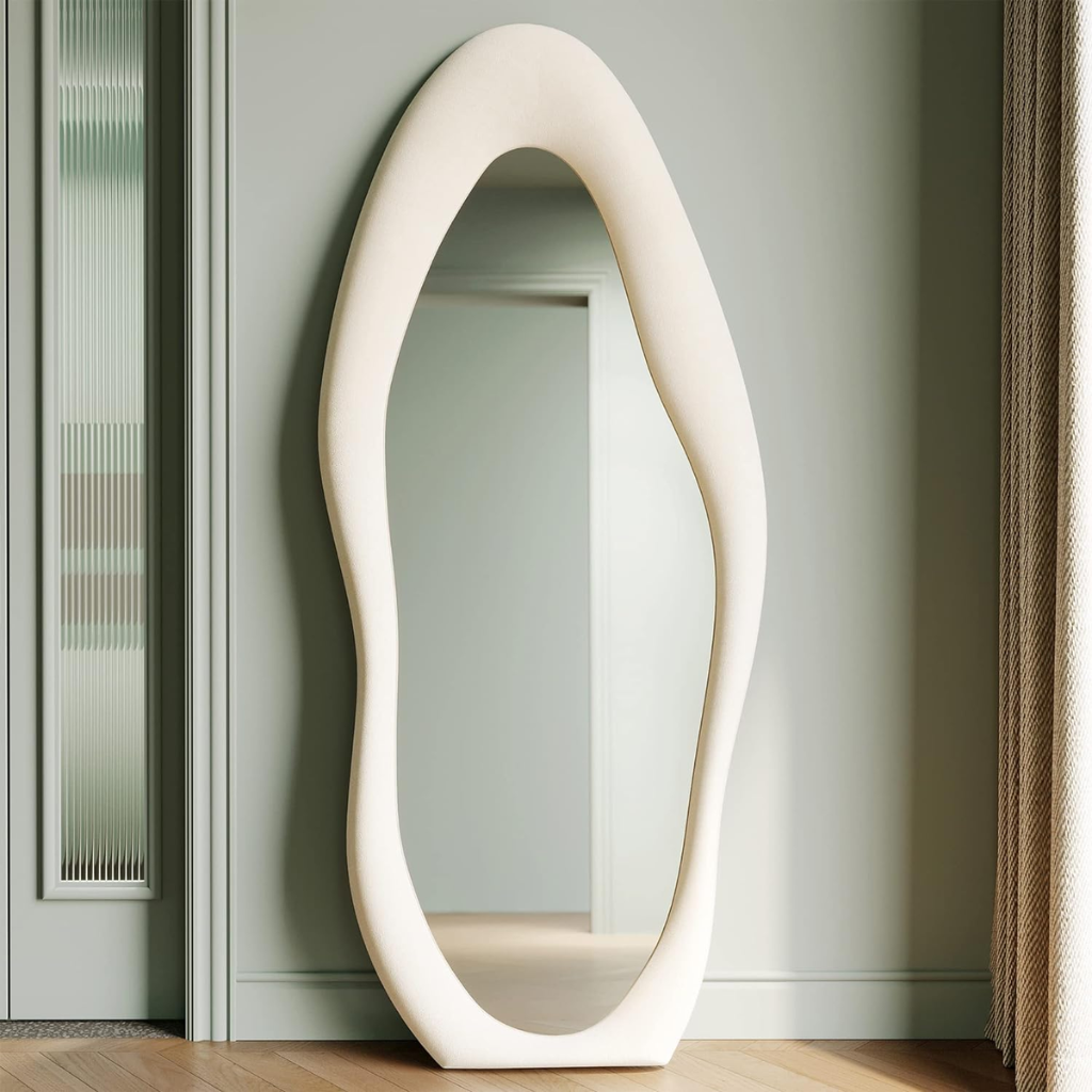 Miroir sur pied tapissé en forme 160x60 cm - Blanc