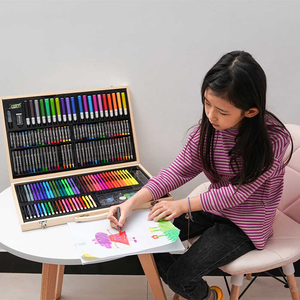 Buxibo - Luxury 180-Piece Drawing and Paint Set - Drawing box with colored pencils and wax crayons - Drawing case - Drawing set Complete - Acrylic paint/Colored pencils/Crayons - For Children and Adults