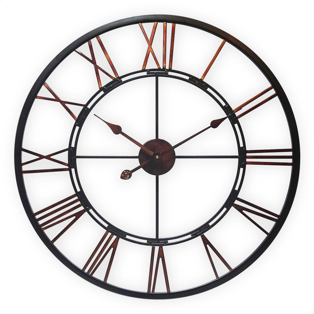 SensaHome Horloge Murale - Horloge en Métal Horloge Silencieuse - Style Industriel Rétro Vintage - Décoration Murale Industrielle - Diamètre 60CM - Bordeau