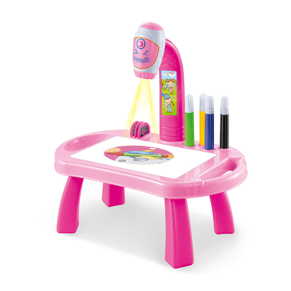 Buxibo Tablero de Dibujo Infantil - Tablero de Dibujo con Proyector - Juguetes Infantiles - Rotuladores de 8 Colores - Tablero de Dibujo - Aprender a Dibujar - Rosa