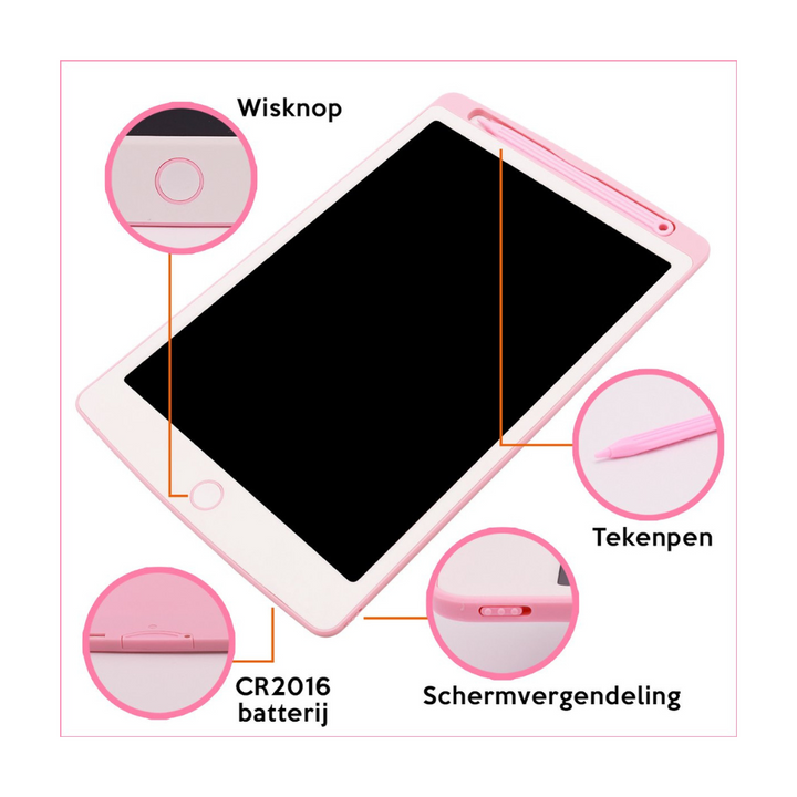 Elektronisches 12-Zoll-Schreib- und Zeichentablett für Kinder – löschbar – Lernspielzeug (Pink)