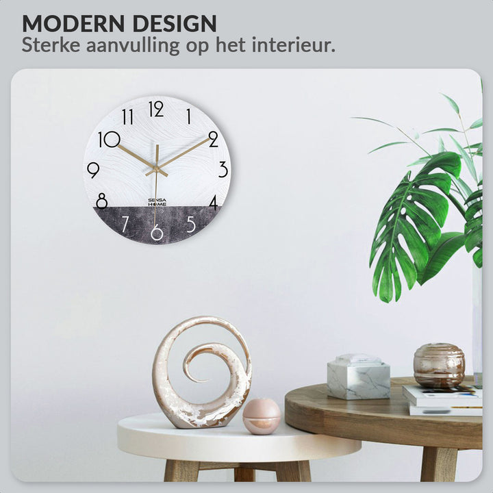 Glas-Wanduhr 30 cm – Marmor-Design – geräuschloses Uhrwerk