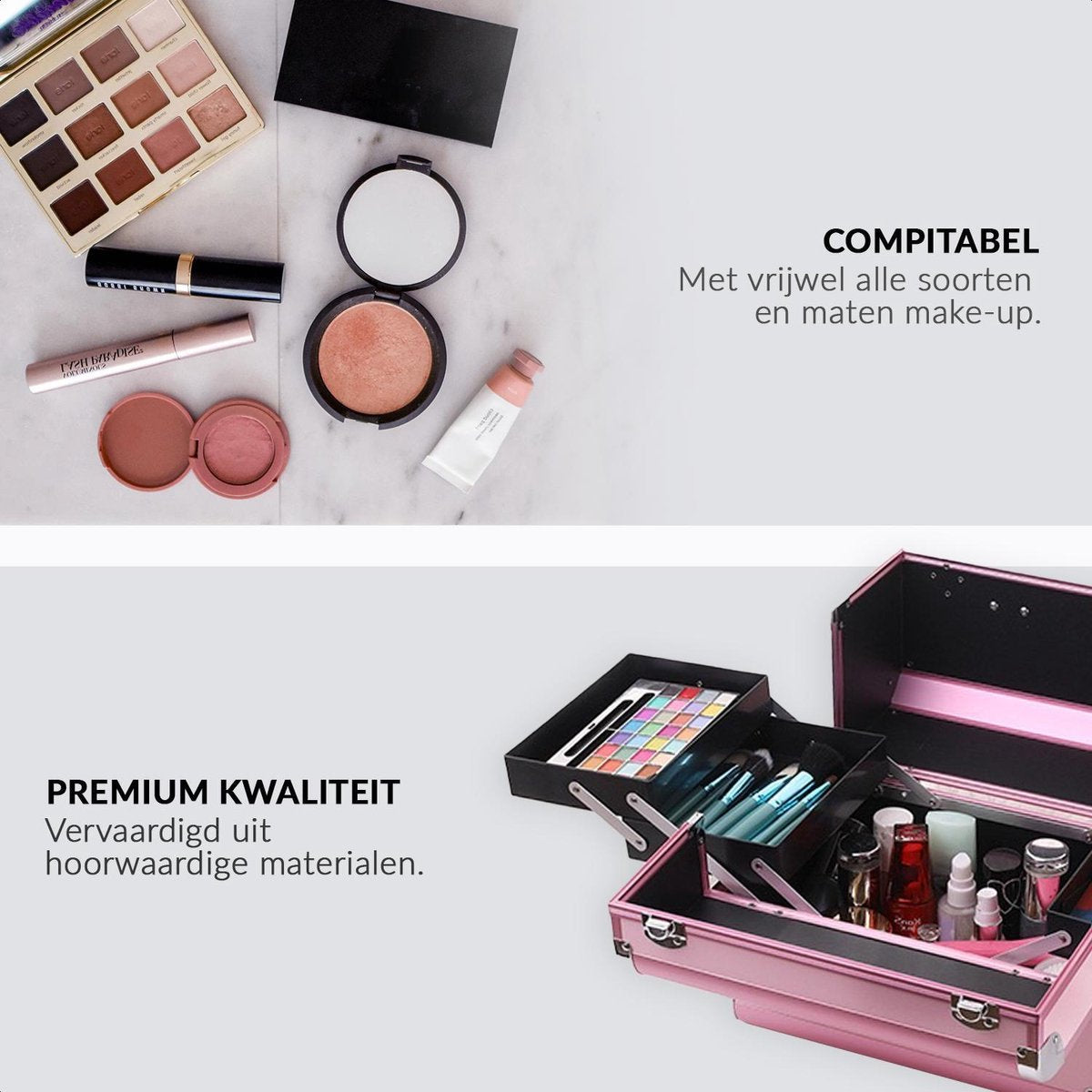 Foldable cosmetic case with 5 compartments
