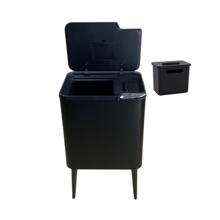 Buxibo Abfallbehälter auf Beinen – Mülltrennung 33 l + 3 l – Abfallbehälter – Mattschwarz