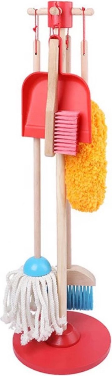 Wooden cleaning set for kids with broom, dustpan and mop