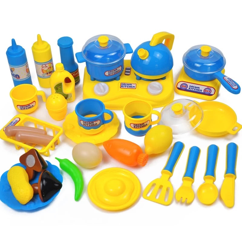 Buxibo Küchenspielzeug Obst und Gemüse – 50 Teile – mit Schneidebrett und Besteck – Essens- und Getränkespielzeug – Rollenspiel – Kinder