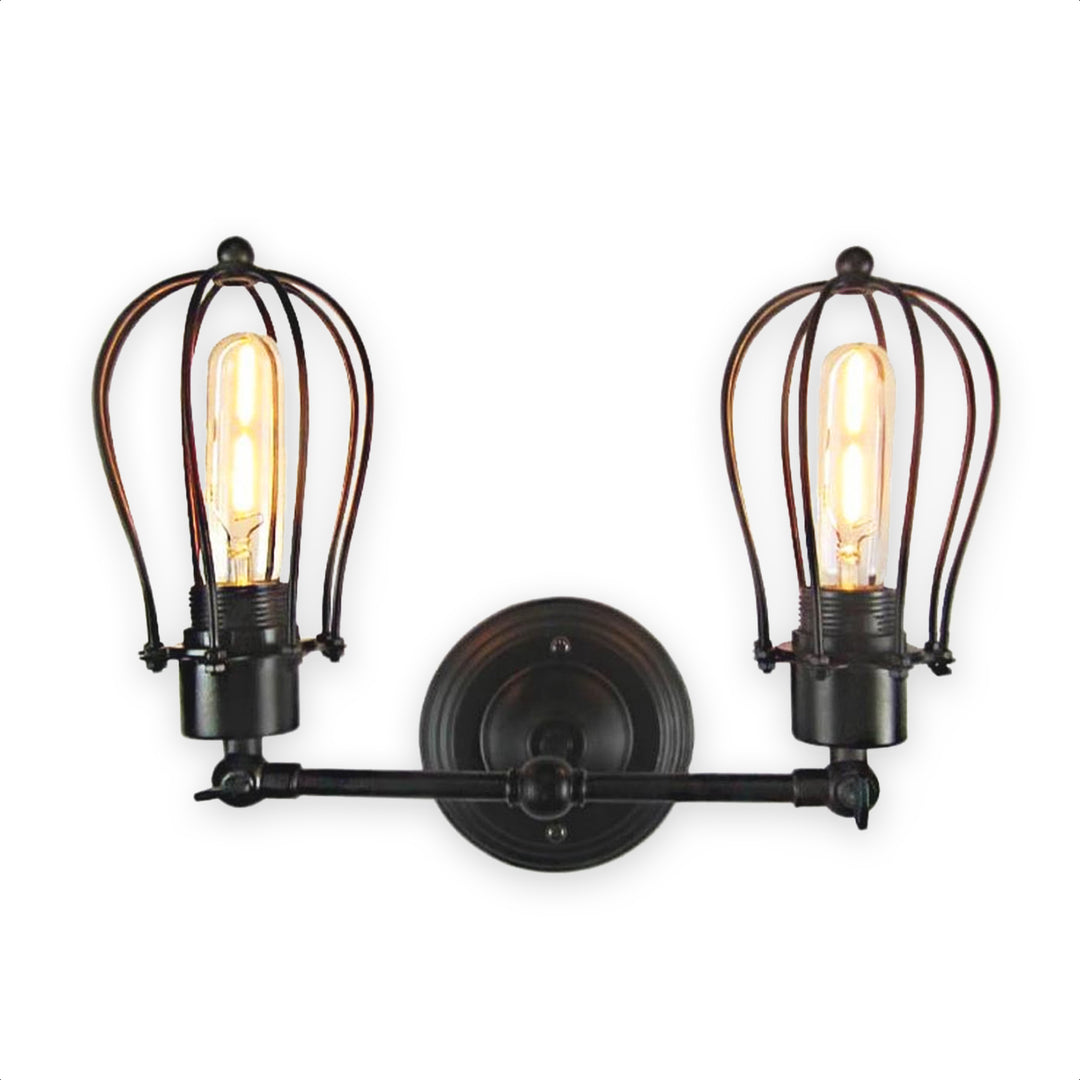 SensaHome Industrielle Doppellampe – schwarzes Design – Retro-Innenbeleuchtung – Ecklampe mit E27-Fassung – inklusive 2 Lampen
